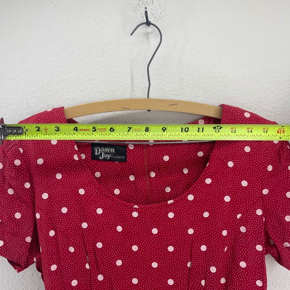 Vintage Polka Dot Midi Spring Wedding Guest Dress S/M Red Lace Up 80s 90s Pinup - Picture 6 of 9
